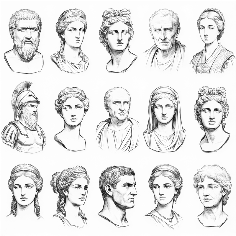 Retratos dibujados de filósofos estoicos clásicos